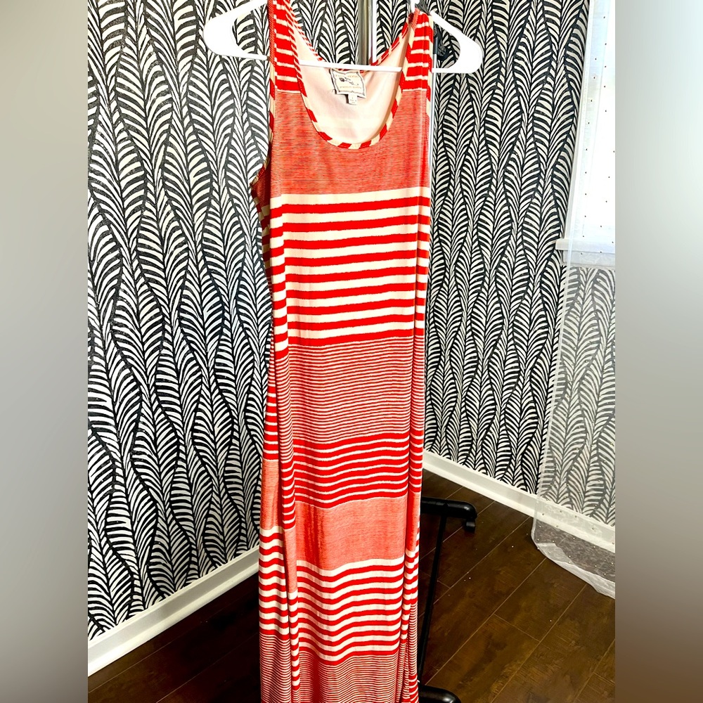 Orange and cream striped maxi tank dress